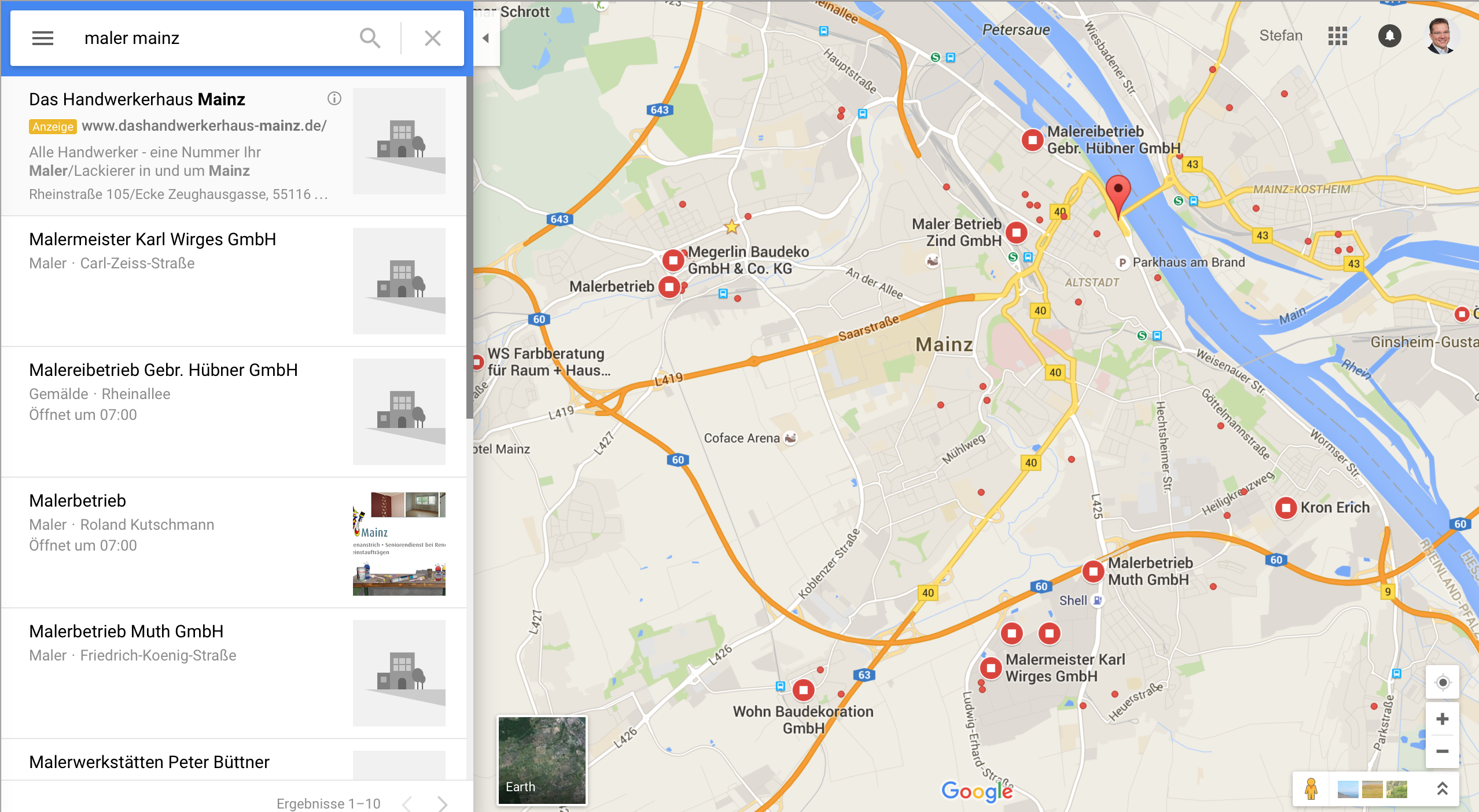 Google My Business Ergebnisseite in Google Maps